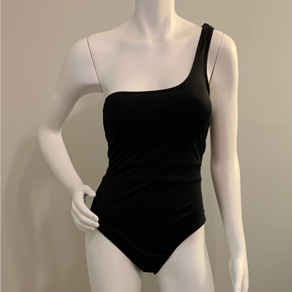 Elegant Black One-Shoulder Swim One Piece